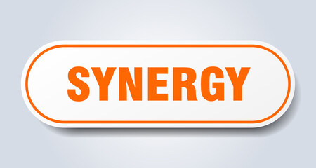 synergy sign. rounded isolated button. white sticker