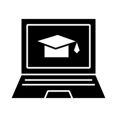 laptop computer with graduation cap icon, silhouette style