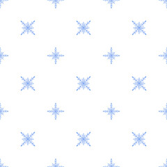 Fototapeta na wymiar Snowflake seamless pattern Christmas winter holidays hand drawn symbol of end of the year family celebration, festive mood simple pattern, invitation, clipart, repeat ornament for print