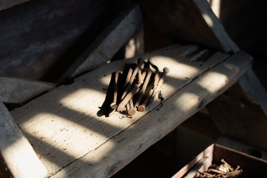 Rusty nails arranged