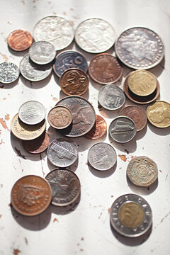 collection of old coins from around the world