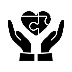hands with jigsaw pieces in heart shape, silhouette style