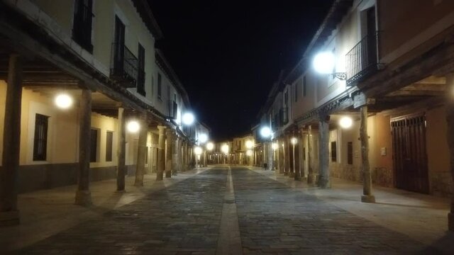 Street at night in Ampudia,beautiful village of Palencia,Spain.Europe