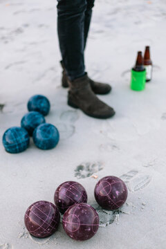 Bocce ball beach game in summer sand