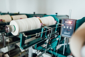 Thread winding machine in work