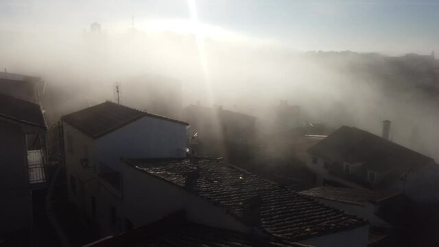 Fog in Fermoselle, village of Zamora,Spain