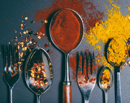 cutlery covered by spices