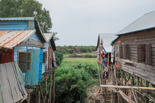 Stilt Houses in Cambodian Village