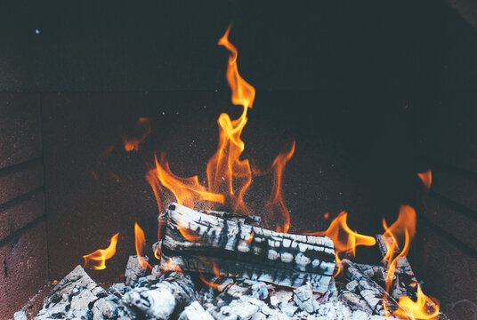 Detail of fire in bbq