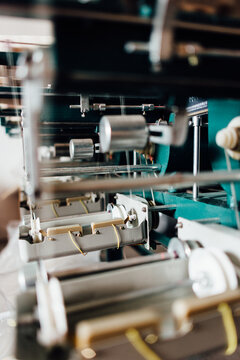 Thread winding machine in work