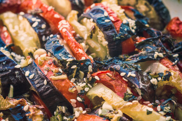 Ratatouille Diet Vegetarian Vegan Food - Oven Baked Provencal Traditional French Vegetable Dish, macro photo.