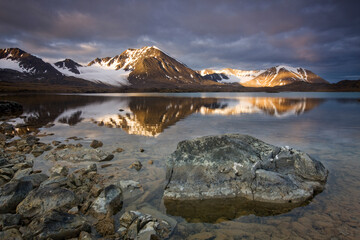 Mountain Peaks at Dawn, Svalbard, Norway