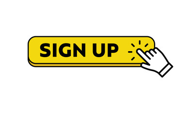 Sign up button with hand clicking icon.