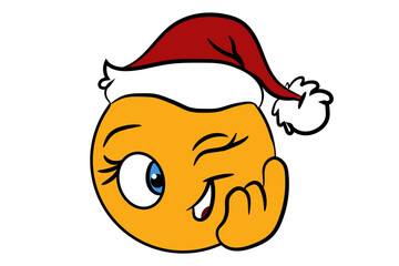 Yellow smilies with a New Year's hat on a white background