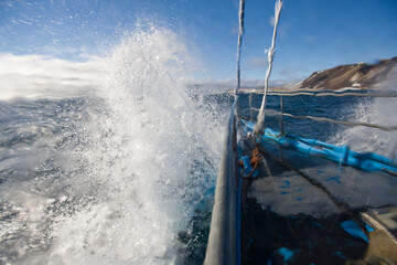 Yacht in Waves, Svalbard, Norway