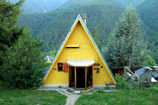 Yellow house in the mountains