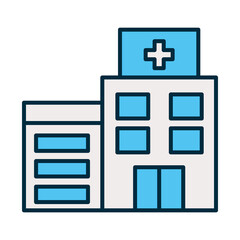hospital building icon, line and fill style