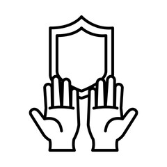 hands with shield icon, line style