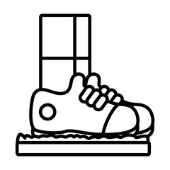 man standing on disinfection mat to clean shoe, line style