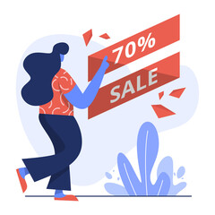 Flat Illustration of 70% Sale, Promotion Sale concept, perfect for online shop, marketing, social media banner, web and mobile app development