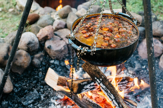 Traditional Gulyas cooking over the fire