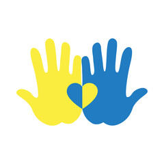 down syndrome concept, kid hands with heart icon, flat style