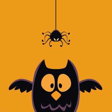 halloween spider hanging with owl