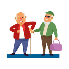 old men with handbag and cane active senior characters