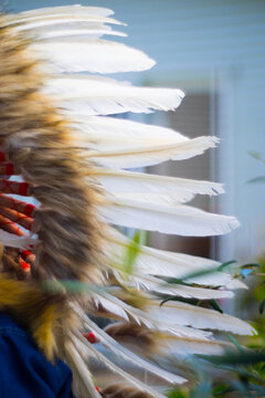 Close-up of feathers on a Native American Head Dress