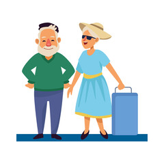 old couple travelers with suitcase