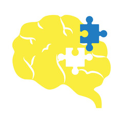 down syndrome design with brain and jigsaw piece, flat style