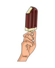 hand with delicious ice cream pop art style