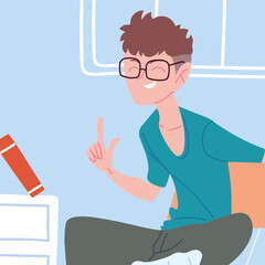 man working remotely from her home