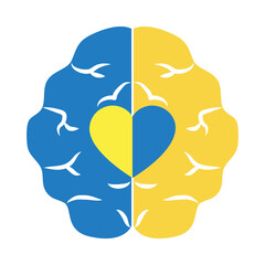 down syndrome concept, brain with heart icon, flat style