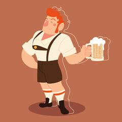 oktoberfest man cartoon with traditional cloth and beer vector design