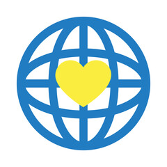 global sphere with heart icon, flat style