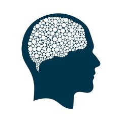 Head with bubbles brain vector illustration design. Human head and bubbles brain vector icon. Mind concept.