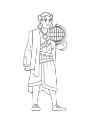 Christopher Columbus with world maps character