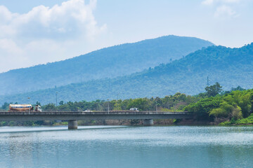 Fototapeta na wymiar Bridge on the Ngum River at Vientiane, Laos