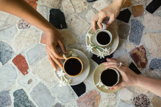 Organic Java coffee in handmade ceramic tea cup