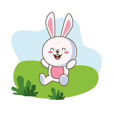 cute little rabbit character in the field scene