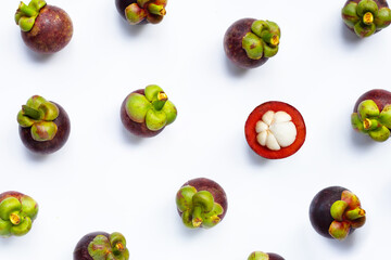 Mangosteen on white background.