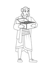 Christopher Columbus lifting treasure chest character