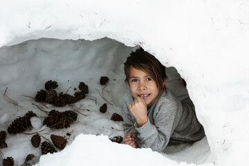 woman in snow cave