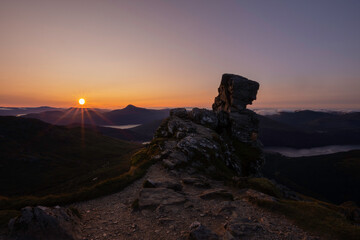 sunrise at Beinn Arthur also known as the Cobbler, Arrochar alps, argyll, west highlands, scotland.