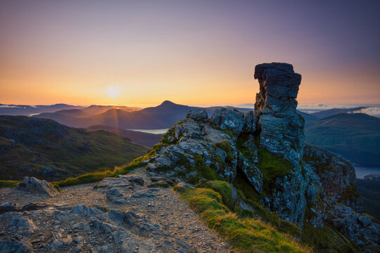 sunrise at Beinn Arthur also known as the Cobbler, Arrochar alps, argyll, west highlands, scotland.
