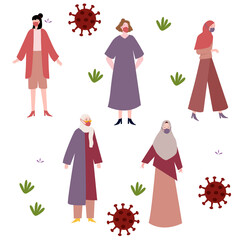 Fototapeta na wymiar Women wearing mask character set collection protection coronavirus pandemic with flat cartoon style