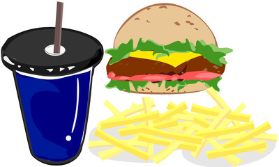 Fast food, burger, french fries, cheese vector illustration. American street food
