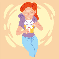 red hair girl cartoon opening gift vector design