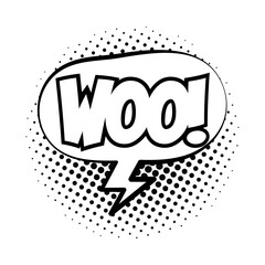 speech bubble with woo word pop art line style
